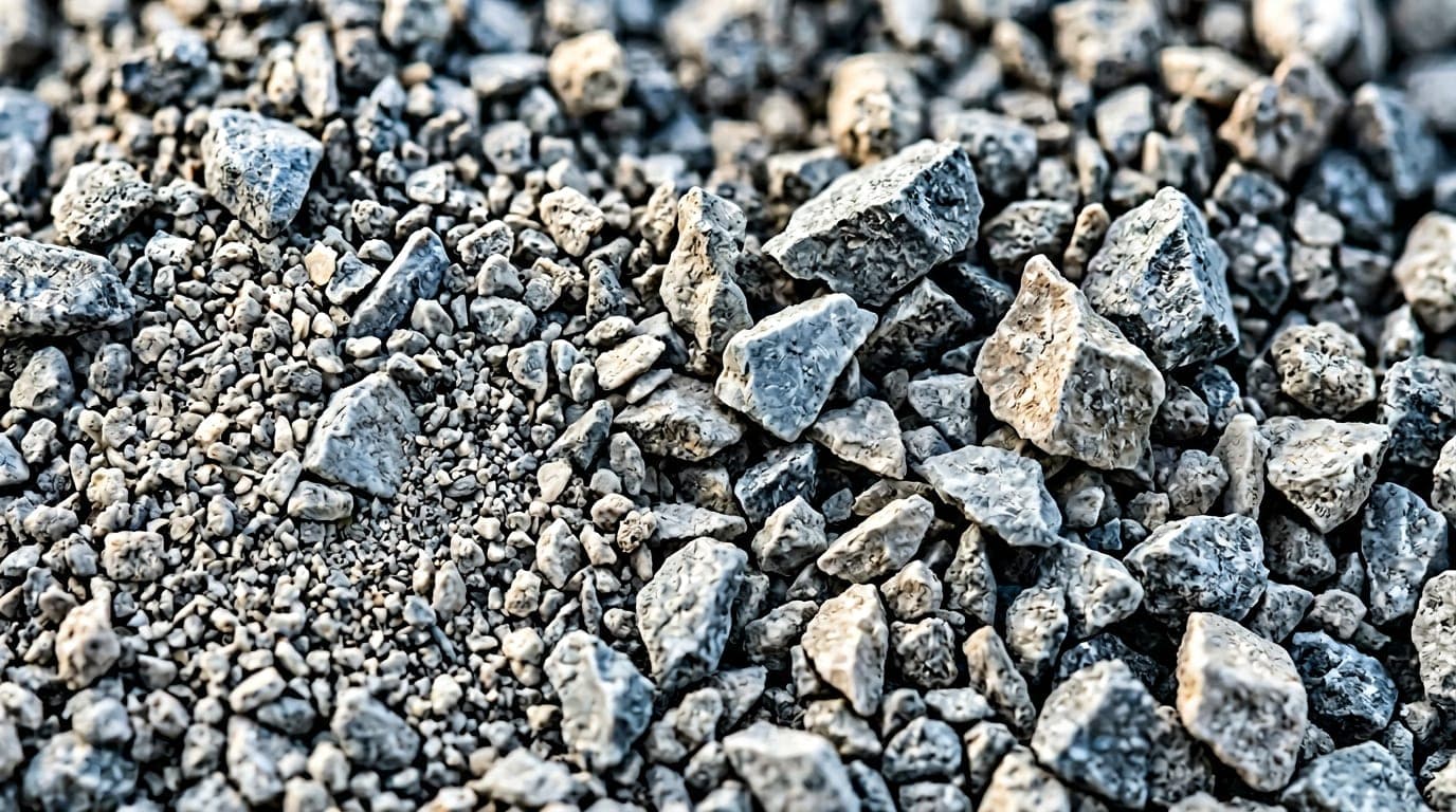 Lähikuva kivituhkasta: teräväsärmäiset harmaat rakeet 0–6 mm